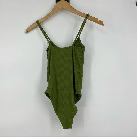 NWT Wild Homey Green Ribbed Tie Front Bodysuit - Picture 2 of 5